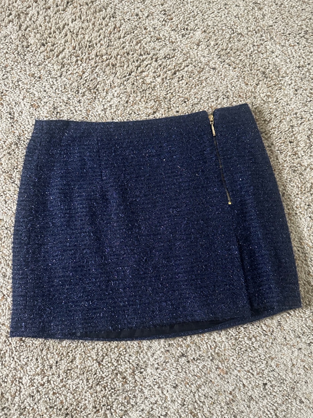 Zara Navy Sparkle Mini Skirt with Gold Zip
